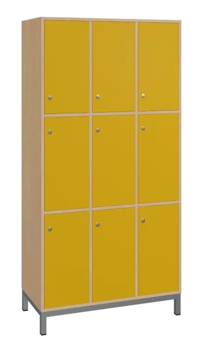 SBS-3333 šatní skříň 9-boxová, 1800x900x400 mm, kovové nohy, korpus bříza irská, dvířka žlutá odio